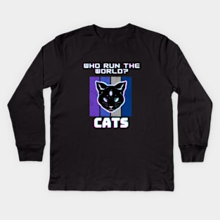 Cat run the world! -cool cat Kids Long Sleeve T-Shirt